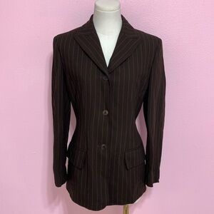VTG Banana Republic Dark Brown Wool Pinstripe Blazer 4
